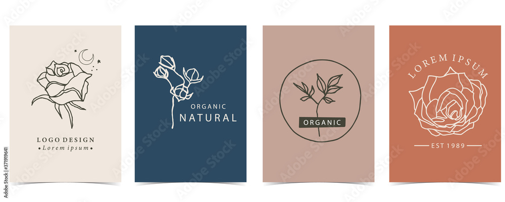 Collection of flower background set with rose,leaf.Editable vector illustration for website, invitation,postcard and sticker
