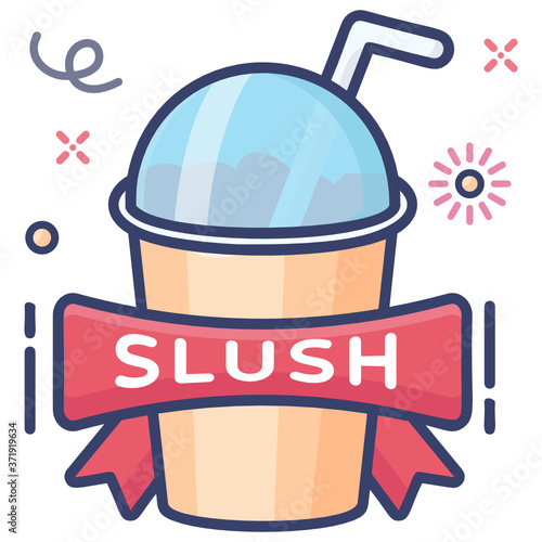 
Soda drink with straw, flat icon of slush 
