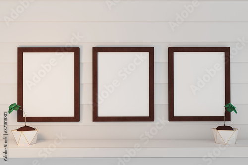 Home interior frame mock up on white wall background. 3D rendering.