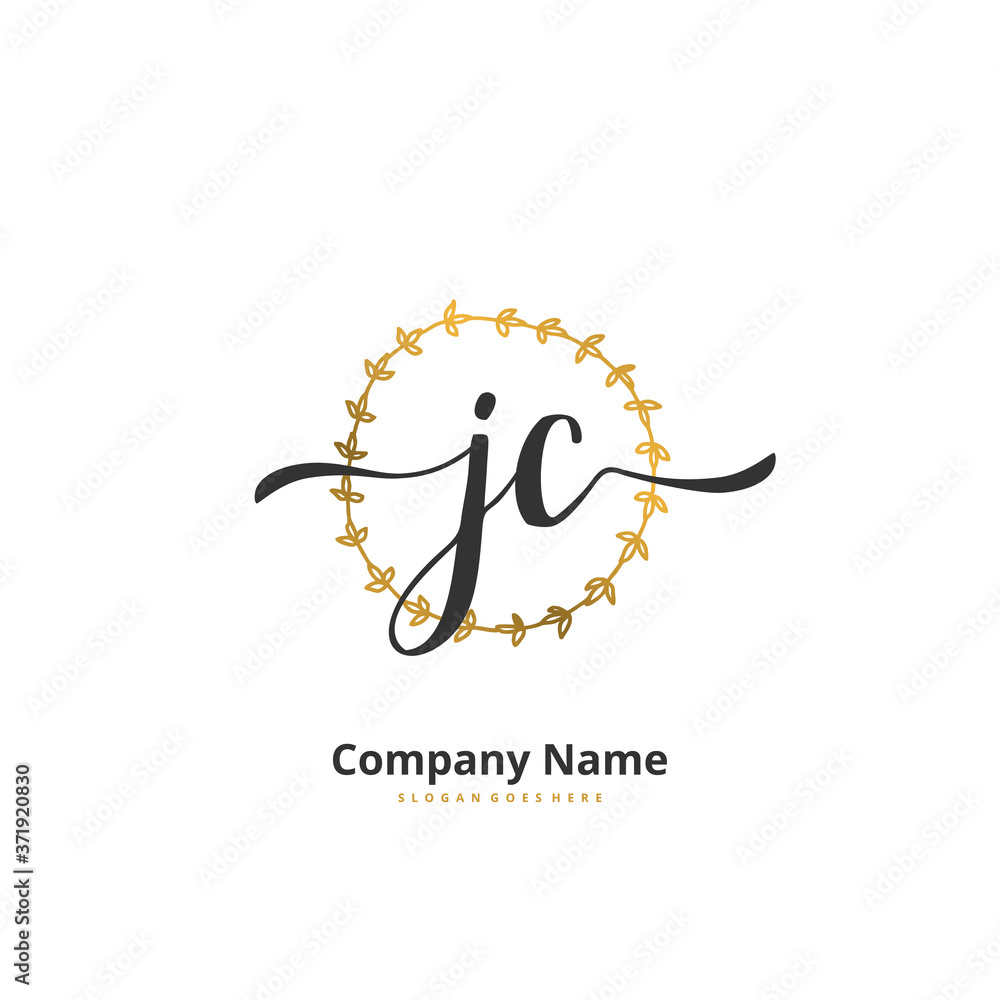 J C JC Initial handwriting and signature logo design with circle. Beautiful design handwritten logo for fashion, team, wedding, luxury logo.