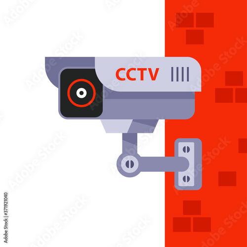 video surveillance on the wall of the building. covert surveillance of people. flat vector illustration.