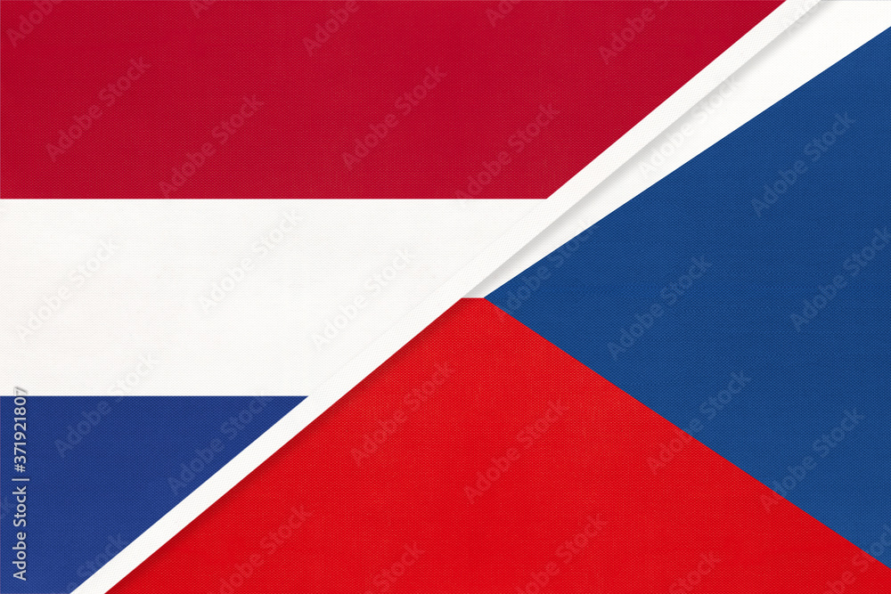 Netherlands or Holland and Czech Republic, symbol of national flags from textile. Championship between two countries. Netherlands or Holland and Czech Republic, symbol of national flags from textile. Championship between two countries.
