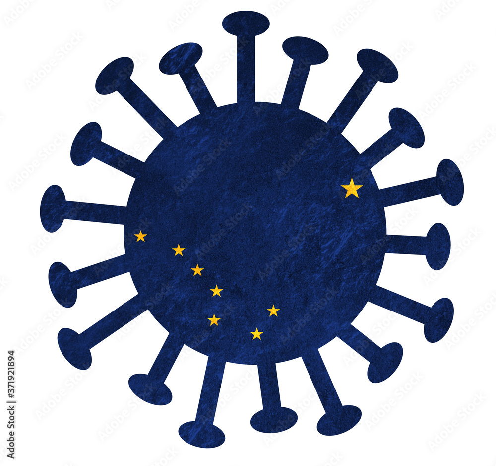 State flag of Alaska with corona virus or bacteria State flag of Alaska with corona virus or bacteria