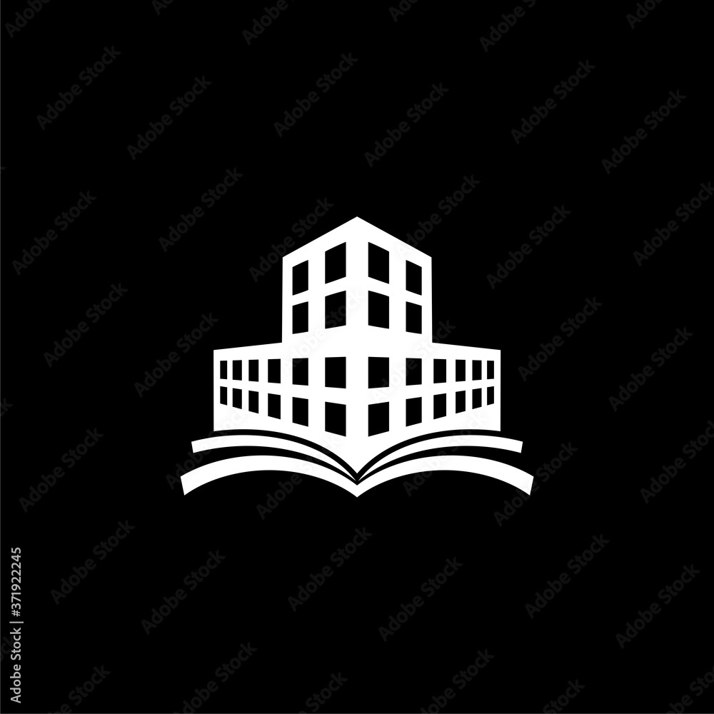 Building with book logo icon isolated on dark background Building with book logo icon isolated on dark background