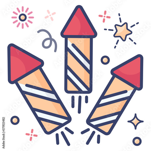 
Rocket icon in modern line style, firecrackers for event celebration vector 
