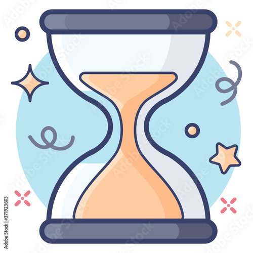 
A glass of sand depicting, hourglass flat vector style 

