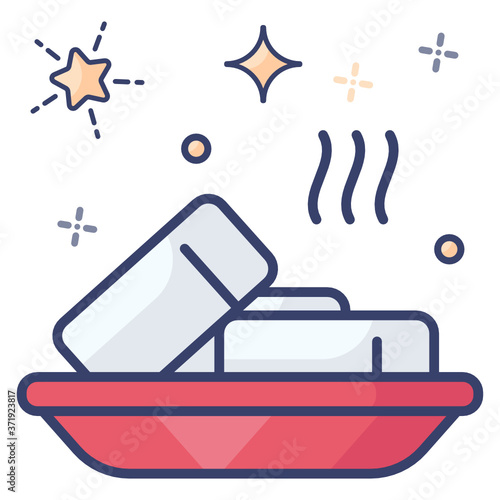 
Rice cake served in a tray, flat icon design
