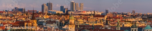 Panorama of Prague architecture against the backdrop of beautiful storm clouds