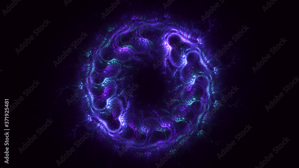 Obraz premium 3D rendering abstract multicolored fractal light background with bright center