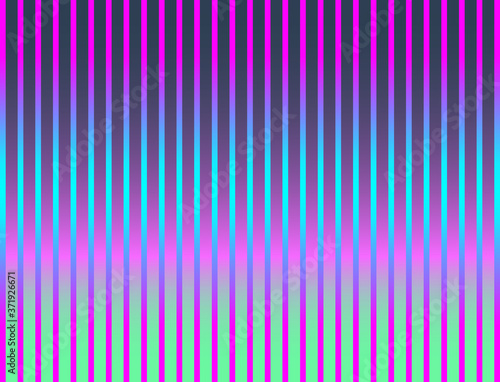 Vertical stripes pattern. Abstract vector background. Optical illusion, neon glowing. Pink, blue, purple, green colors. Retro, vintage gradient. Trendy modern design. Banner, wallpaper, web template 