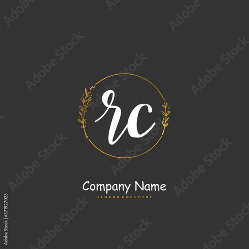 R C RC Initial handwriting and signature logo design with circle. Beautiful design handwritten logo for fashion  team  wedding  luxury logo.