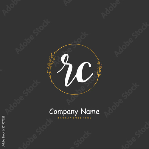 R C RC Initial handwriting and signature logo design with circle. Beautiful design handwritten logo for fashion, team, wedding, luxury logo.