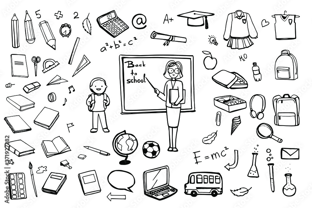 back to school big doodle set on the white background back to school big doodle set on the white background