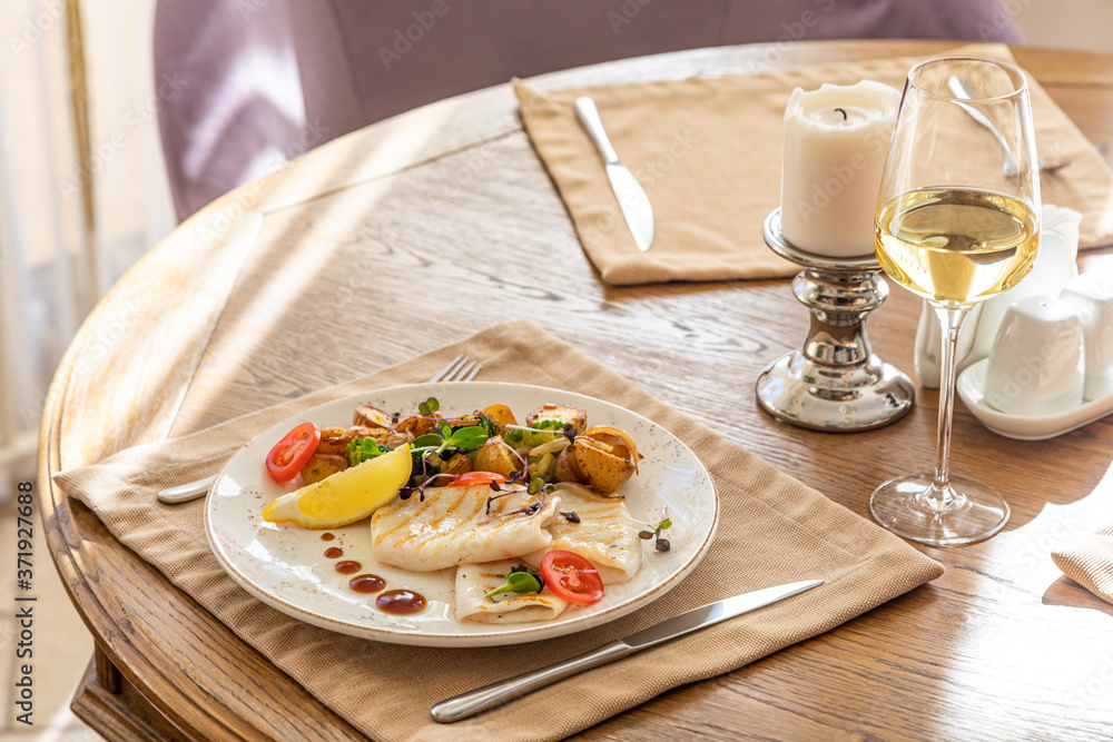 grilled squid with a side dish in the interior