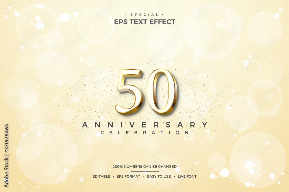 Editable text style effect with 50th celebration golden numbers.
 - obrazy, fototapety, plakaty 