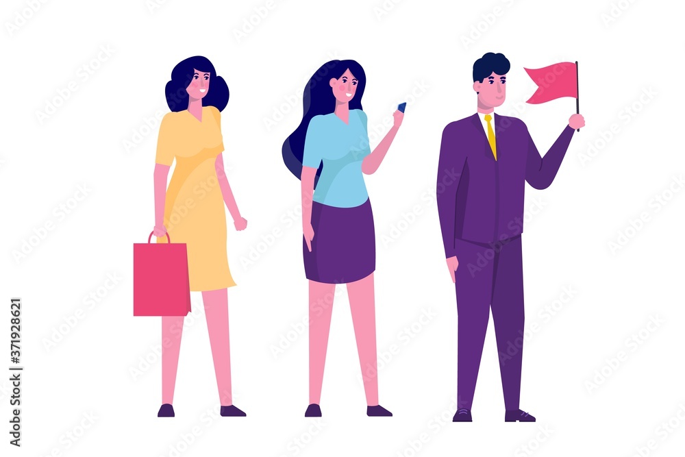 Fototapeta premium Teamleader or influencer character concept. Business leadership. Vector illustration in a flat style