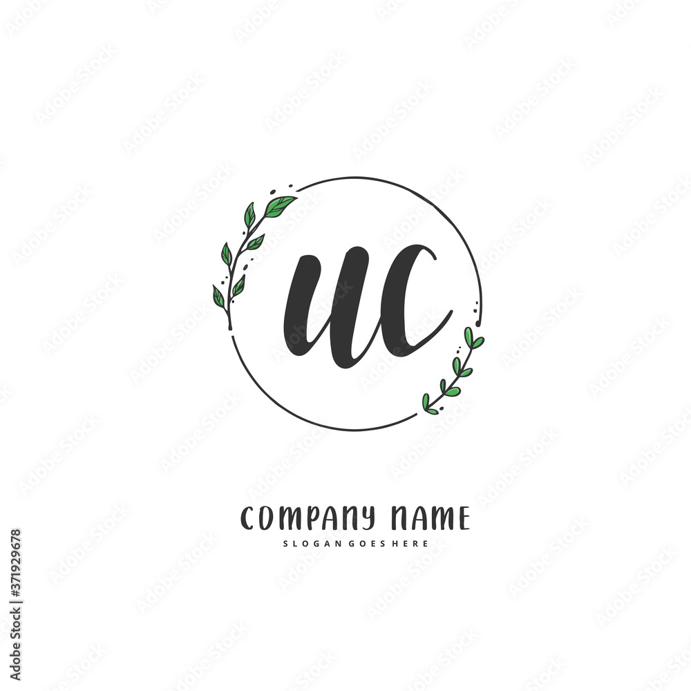 U C UC Initial handwriting and signature logo design with circle. Beautiful design handwritten logo for fashion, team, wedding, luxury logo.