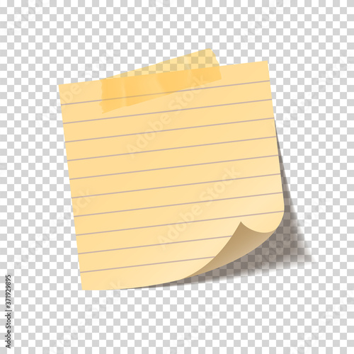 Realistic sticky note sheet. Blank lined paper. Vector illustration.
