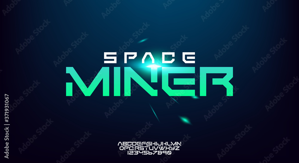 Space Miner, an abstract technology science alphabet font. digital space typography, Wide and bold modern typeface