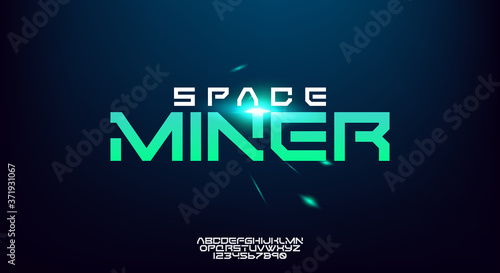 Space Miner, an abstract technology science alphabet font. digital space typography, Wide and bold modern typeface