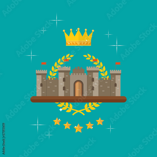 Crown and castle with monarch symbols