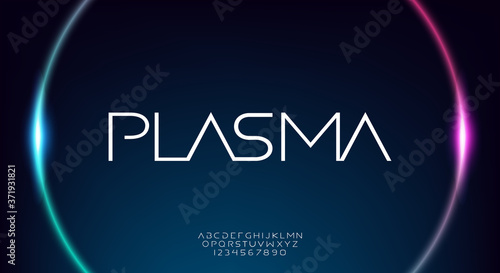 Plasma, an abstract technology science alphabet font. digital space typography, Wide and thin modern typeface