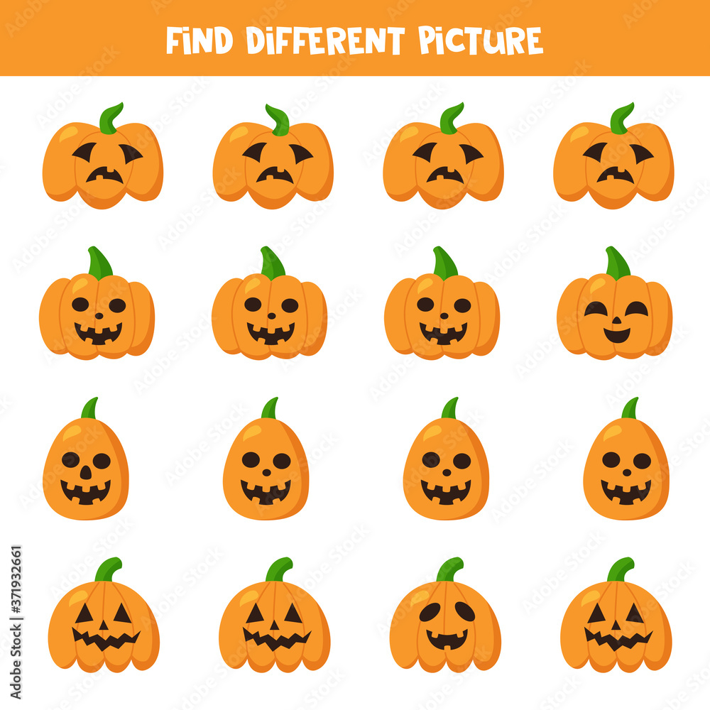 Find Halloween pumpkin which is different from others.