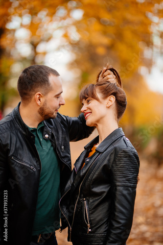 fun loving couple flirting in Park autumn.  © andrey