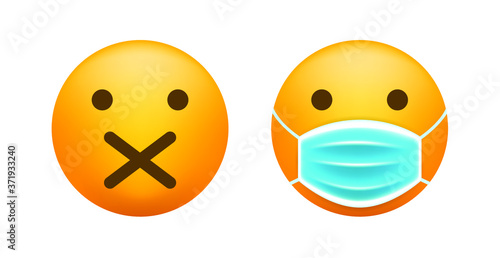 Cute Emoticon with Face Mask on White Background. Isolated Vector Illustration 