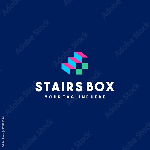 Creative stairs box logo design