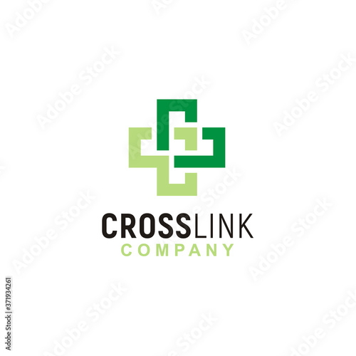 Pharmacy Cross with Chain Link for Hospital Aid Medical Emergency Network Connection logo design