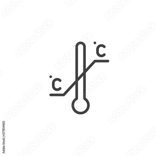 Thermometer temperature line icon. Temperature limitation linear style sign for mobile concept and web design. outline vector icon. Packaging symbol, logo illustration. Vector graphics