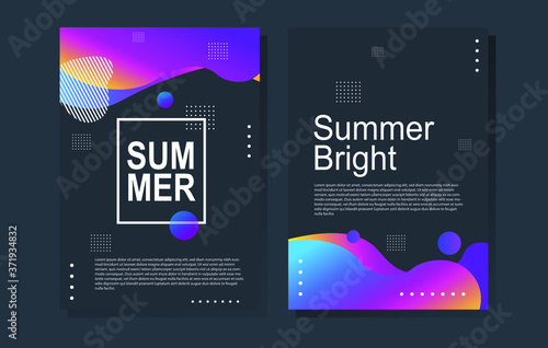 Summer bright party poster wiht colorful liquid form. Club night flyer. Abstract gradients fluid shapes template backgrounds for cover, brochure.
