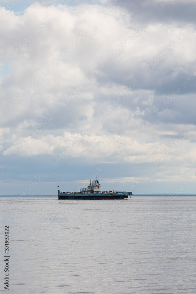 Ferry across the Svir river in the village of Voznesenie. lake Onega