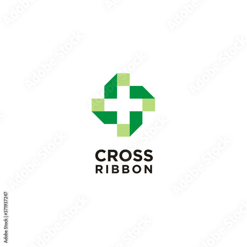 folded ribbon Pharmacy Hospital Cross Medical Emergency logo design