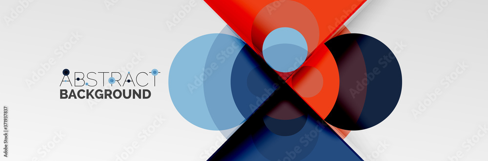 Bright color circles, abstract round shapes and triangles composition with shadow effects. Vector modern geometric design template Bright color circles, abstract round shapes and triangles composition with shadow effects. Vector modern geometric design template
