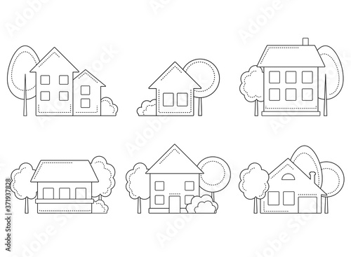 Country cottage linear icons collection