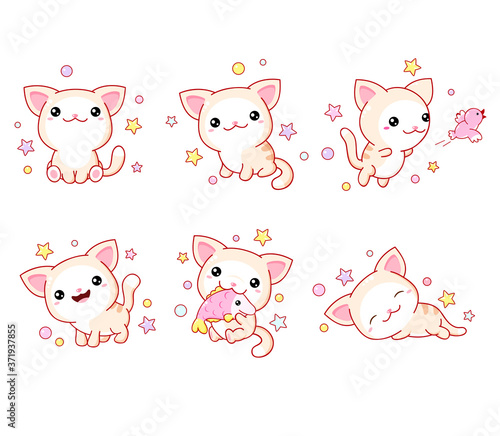 Collection of kawaii little cats in various poses