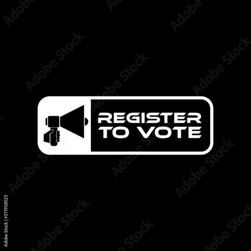 Hand Holding Megaphone with Register to vote icon isolated on dark background
