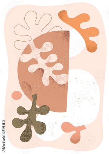 Abstract pastel color composition with shape, blot, coral and leaf vector fla...