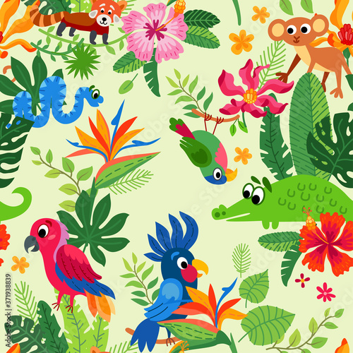 Zoo Jungle pattern. A tropical bird background.