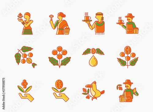 single origin Etiopia coffee colorline icon set
