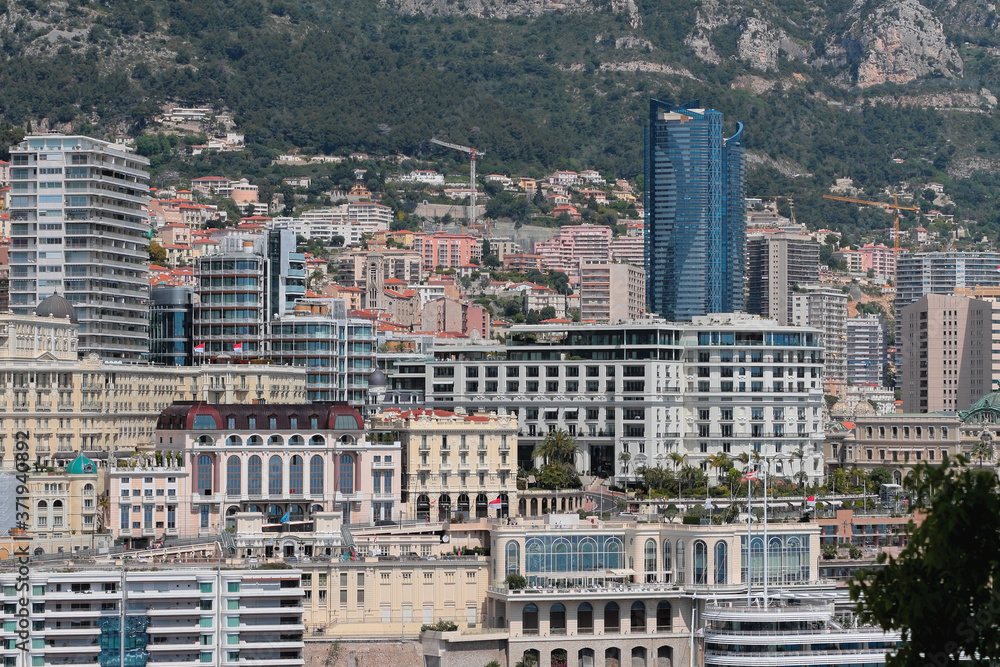 City on mountain slope. Monte Carlo, Monaco