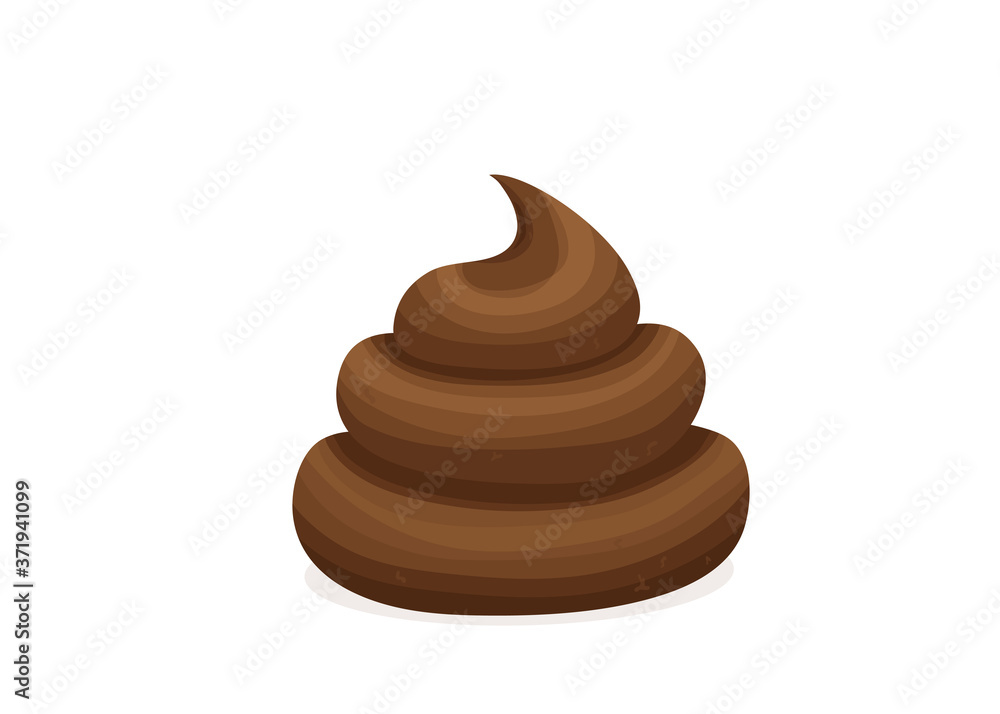 Brown poop vector illustration. Pile of dog poo in flat cartoon style isolated on white background. Funny excrement art Brown poop vector illustration. Pile of dog poo in flat cartoon style isolated on white background. Funny excrement art