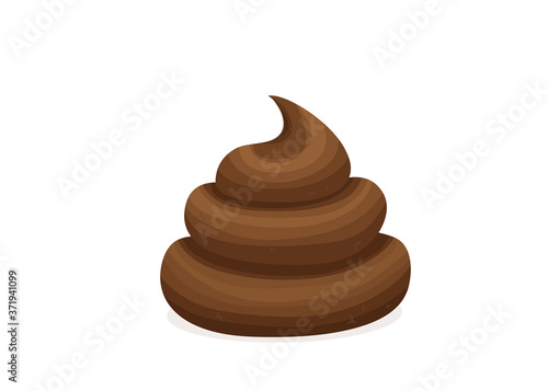 Brown poop vector illustration. Pile of dog poo in flat cartoon style isolated on white background. Funny excrement art