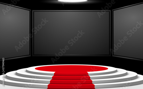 white stage and lcd tv background in a news studio room