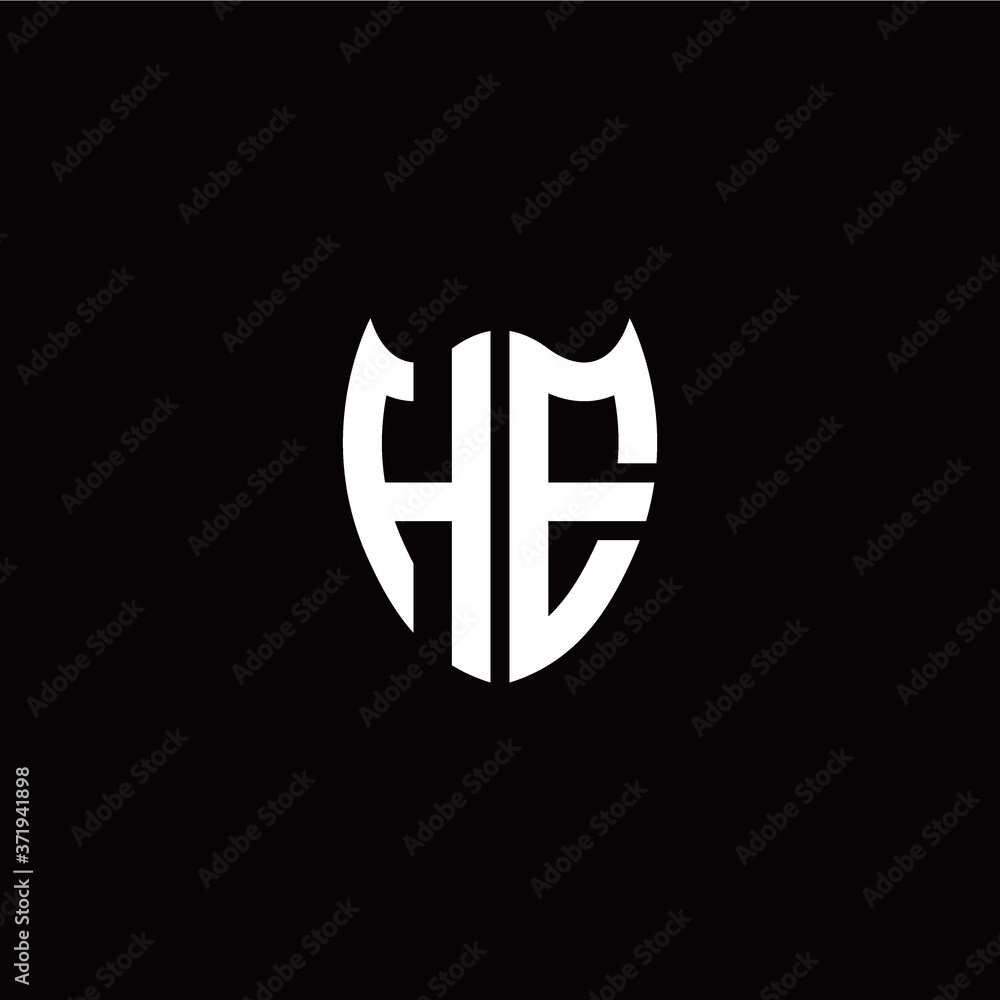 Obraz premium Initial H E letter with shield modern style logo template vector