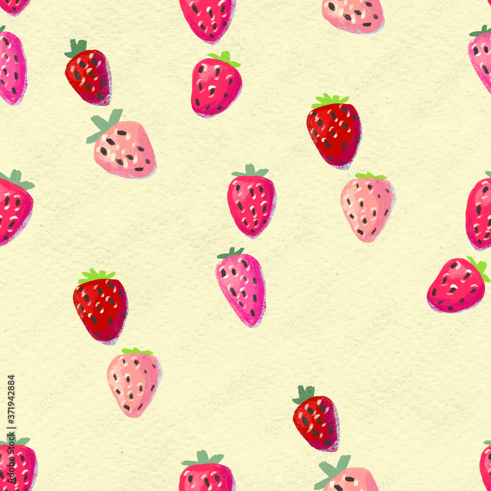 Seamless pattern with ripe strawberry. Hand drawn texture with berries watercolor background Seamless pattern with ripe strawberry. Hand drawn texture with berries watercolor background