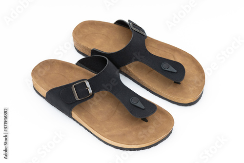 Men's leather sandals isolated on white background.