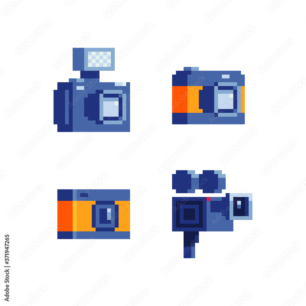 Retro projector cinema pixel art icon, old camera, 8-bit sprite. Video editor, codec, editing, presentation Isolated vector illustration. Design for stickers, logo, app, embroidery. Technology cameras Retro projector cinema pixel art icon, old camera, 8-bit sprite. Video editor, codec, editing, presentation Isolated vector illustration. Design for stickers, logo, app, embroidery. Technology cameras